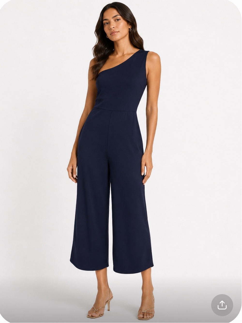 SUSANA MONACO Navy One Shoulder Wide-Leg Stretch Knit Jumpsuit Size L